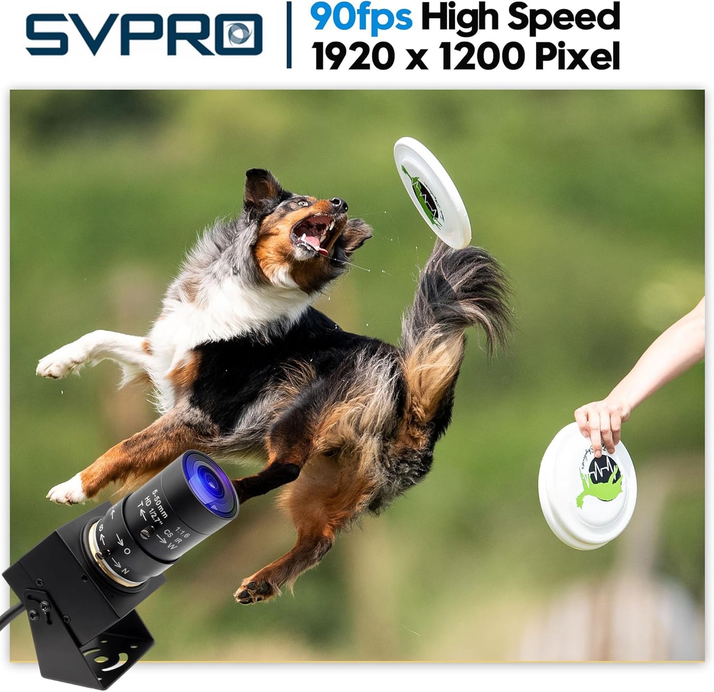 SVPRO 2MP Global Shutter USB Camera 90FPS High Speed Camera with 5-50mm Zoom Lens,Manual Focus Webcam for Glof Swing,10X Optical Zoom Industrial Video Camera USB Plug and Play for Computer