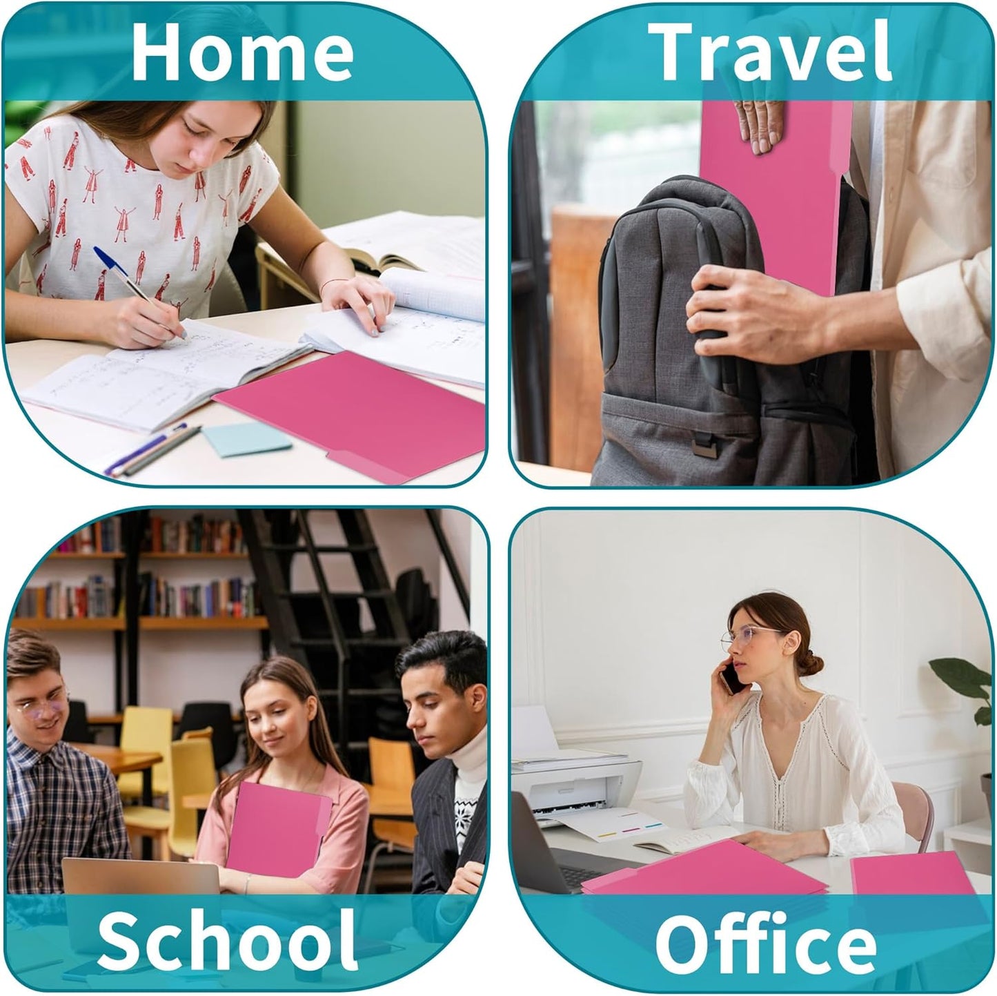 Two Tone Color File Folder 8.5 x 11 Inch,100 Packs Pink File Folders,1/3 Cut Tabs File Folder Letter Size,Manila File Folders for Office,School and Home,Organization