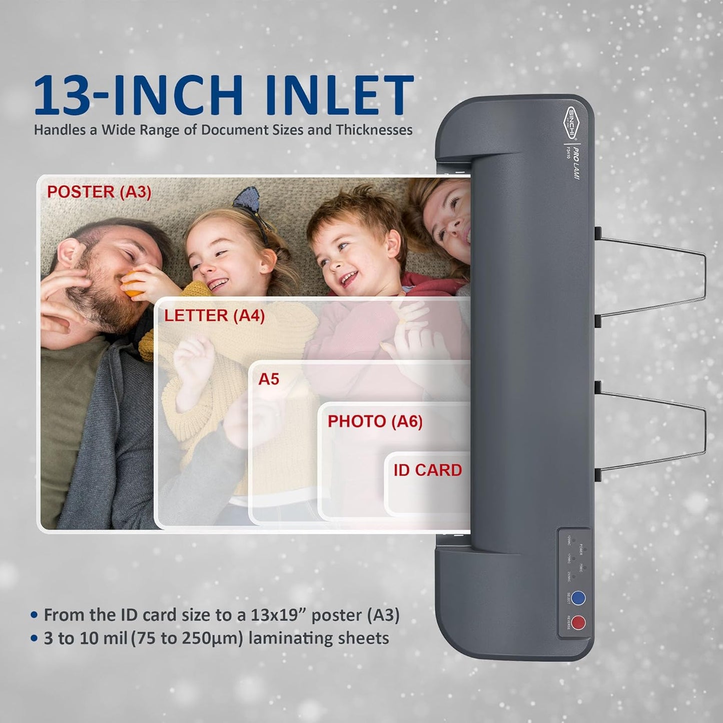 SINCHI 13-Inch Thermal Laminator & Foil Applicator, 3–10 Mil, 4-Roller, 55s Warm-Up, 40 in/Min, Auto Shutoff, Commercial-Grade Laminating Machine with 10 Pouches for Office, School, Crafts & DIY