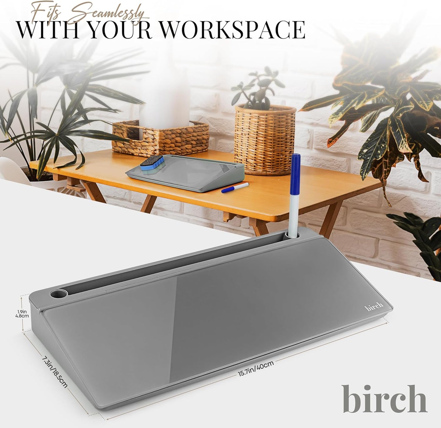 Birch Desktop Whiteboard with Storage & Multiple Markers Surface Desktop Glass Dry Erase Board Desk Top White Board Dry Erase Notepad Desk White Board Tabletop Desk Whiteboard (Charcoal)