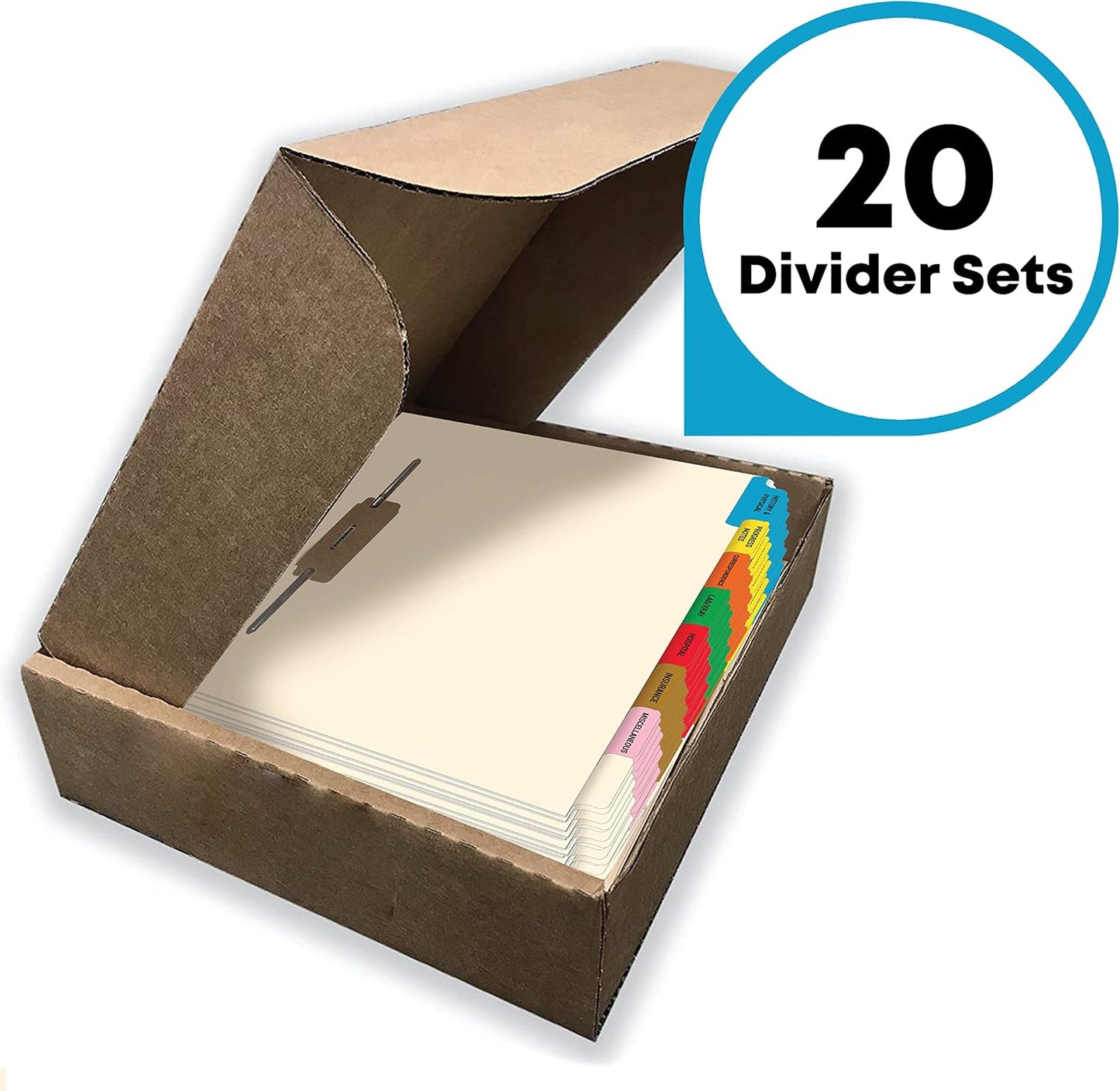 Doctor Stuff - Medical Fileback Divider Set, Side Tab, Side Fastener, 20 Sets of 8 Tabs