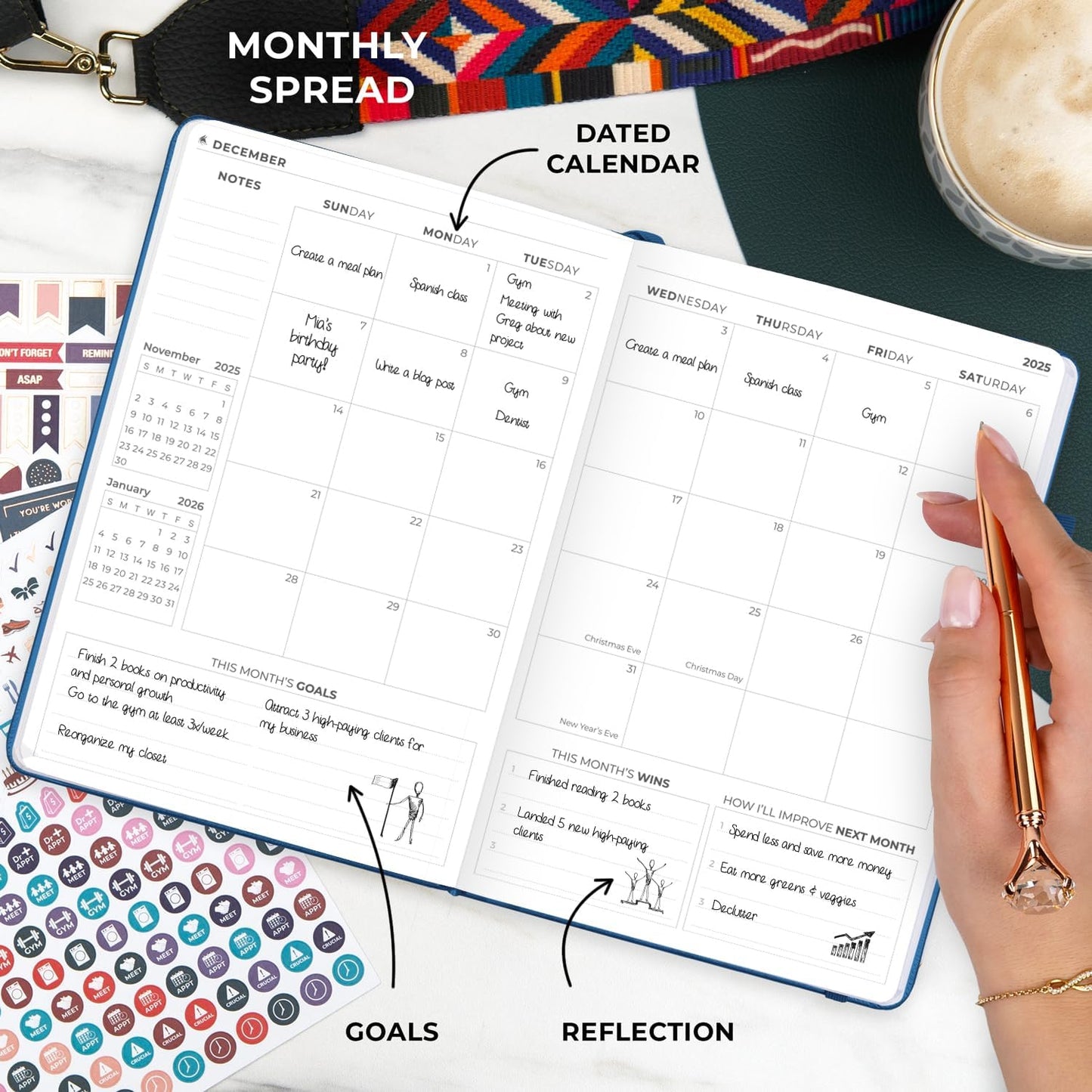Clever Fox Dated Planner Premium 2025 – Weekly Agenda for Planning & Time Management –Notebook with Habit Tracker & To-do List (Mystic Blue)