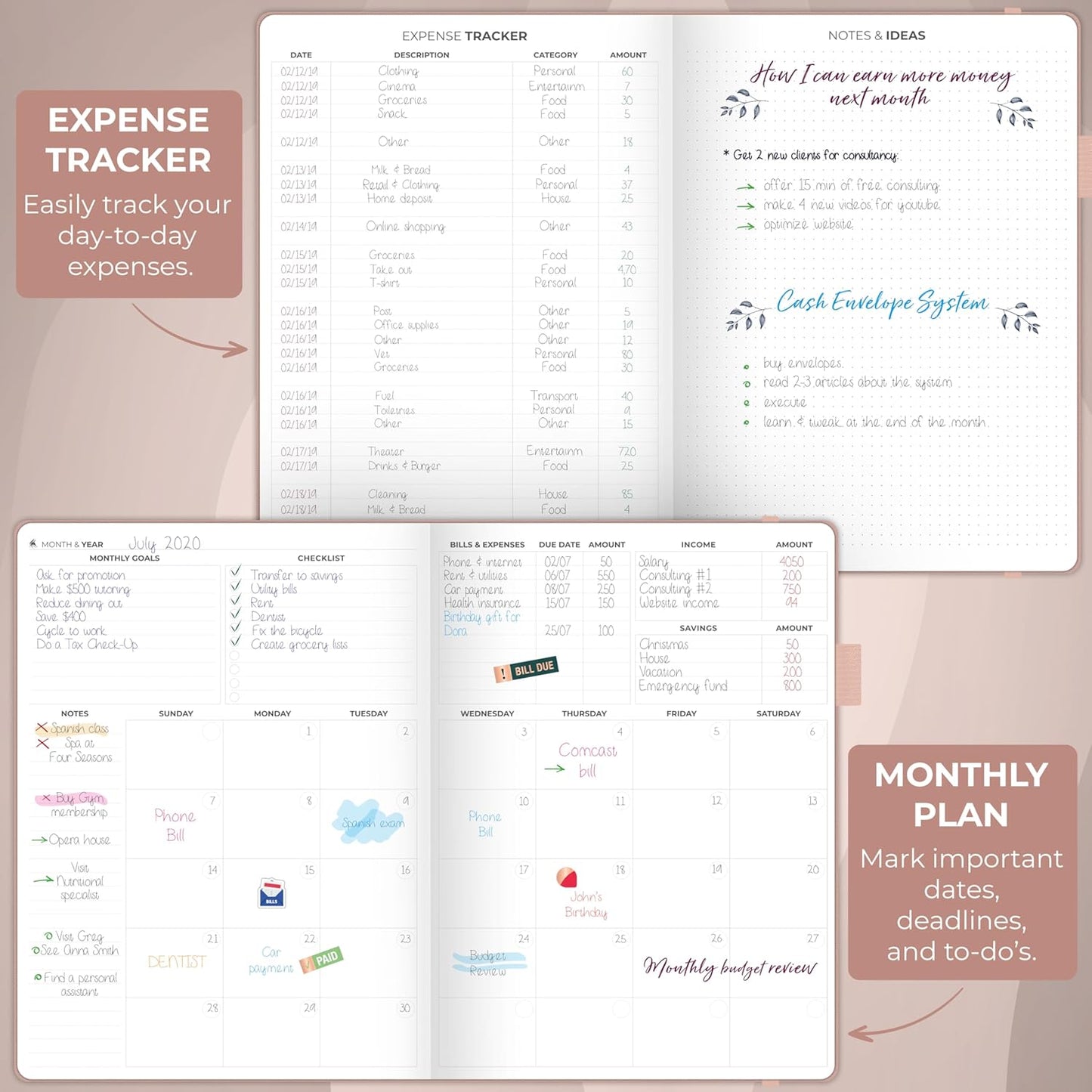 Clever Fox Budget Planner Large – Expense Tracker Notebook. Monthly Budgeting & Bill Organizer, Finance Logbook & Accounts Book, A4 (Rose Gold)