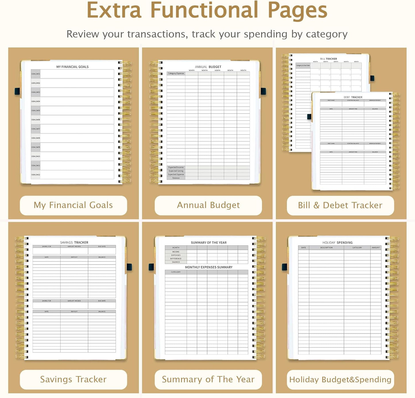 Ospelelf Undated Budget Planner with Expense Tracker and Bill Organizer Large Spiral Bound Monthly Account Planners to Take Control of Your Money 12 Months White