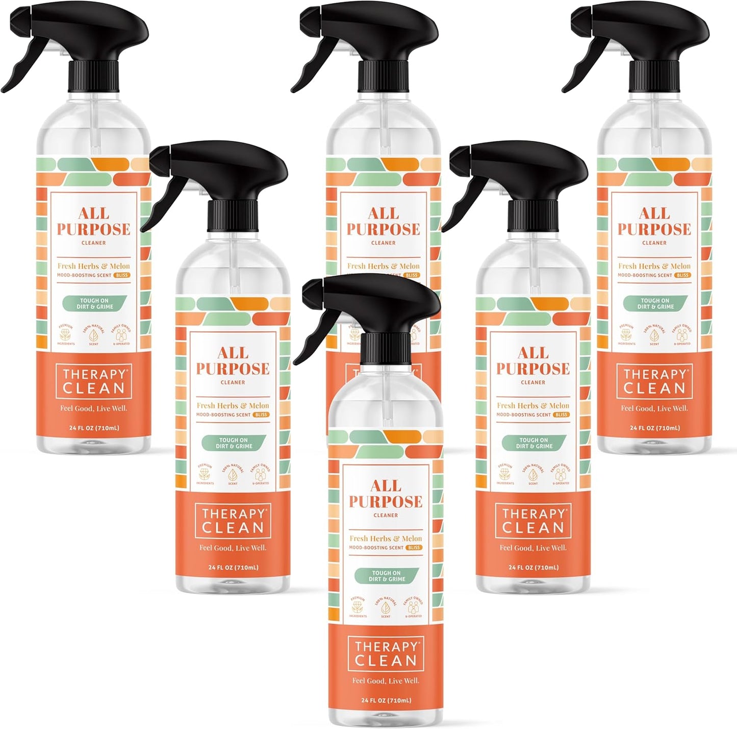 Therapy Clean All Purpose Cleaner 24 fl oz (Fresh Herbs & Melon) (6-Pack) - Multi Surface Cleaning Spray, Kitchen Cleaner, Household Multipurpose, Dusting Spray