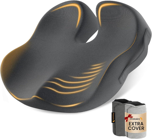 ProtoArc Extra Large Seat Cushions for Office Chairs, Ergonomic Memory Foam Seat Cushion for Home, Extra Cover, Car Seat Cushions for Driving, Pressure Relief Pad for Sciatica - Dark Gray