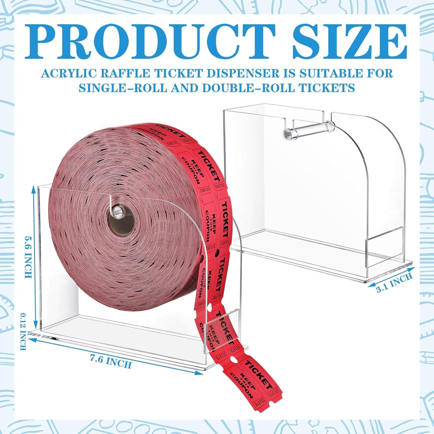 2 Pcs Acrylic Raffle Ticket Dispenser 5.6 x 7.6 x 3.1 Inch Raffle Ticket Holder Stand Dispenser Puller Machine for Single Roll and Double Roll Tickets