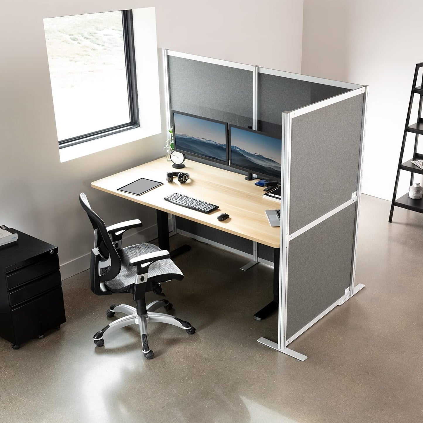 VIVO L-Shape Modular Corner Wall System, 3 Panels, Modern Professional Office Cubicle Dividers, Freestanding Privacy Screen, 66 inches High, Dark Gray, PP-MWS63D-L