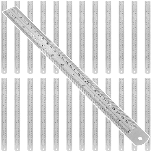 25 PCS 12 Inch Stainless Steel Ruler Bulk,Straight Edge Metal Rulers with Inch and Metric Scale for Measuring