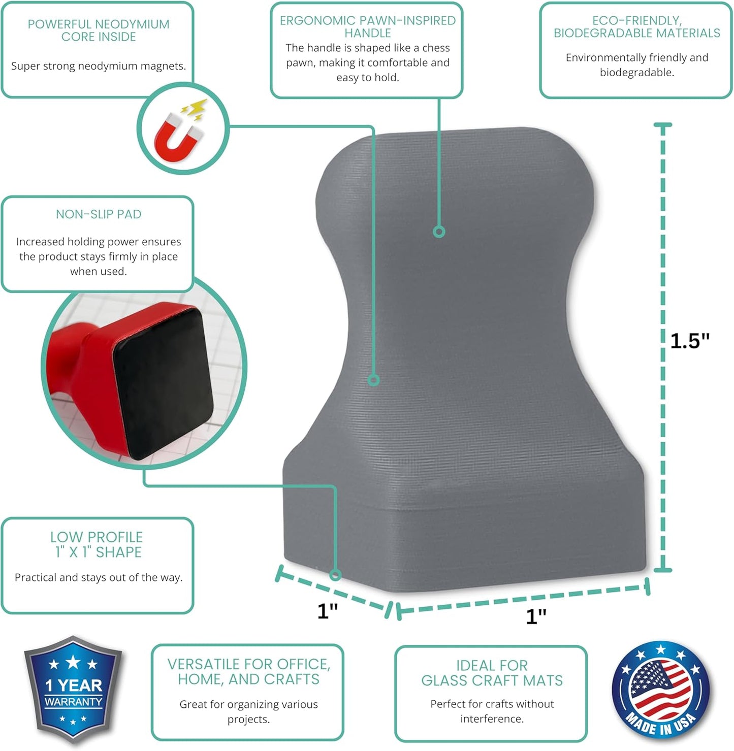 Glassboard Studio MiniPawn Magnet - Strong Neodymium Rare Earth Magnets for Fridge, Whiteboard, Locker & Magnetic Glassboards - Ideal for Crafting & Office Use - Strong Fridge Magnets (Steel Gray, 12)