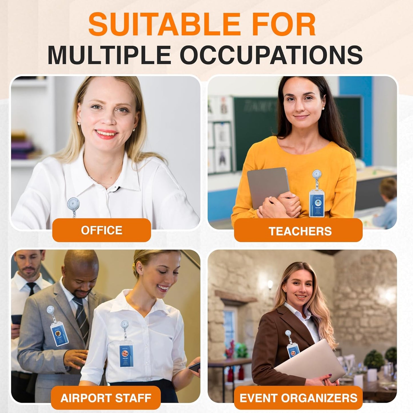 100 Pack Badge Reels Retractable Badge Holder with Clip, Id Clips for Badges, Id Badge Reel, Retractable Id Badge Clip with Clear Vinyl Strap & Alligator Swivel, No Twist Dispenser (Clear)