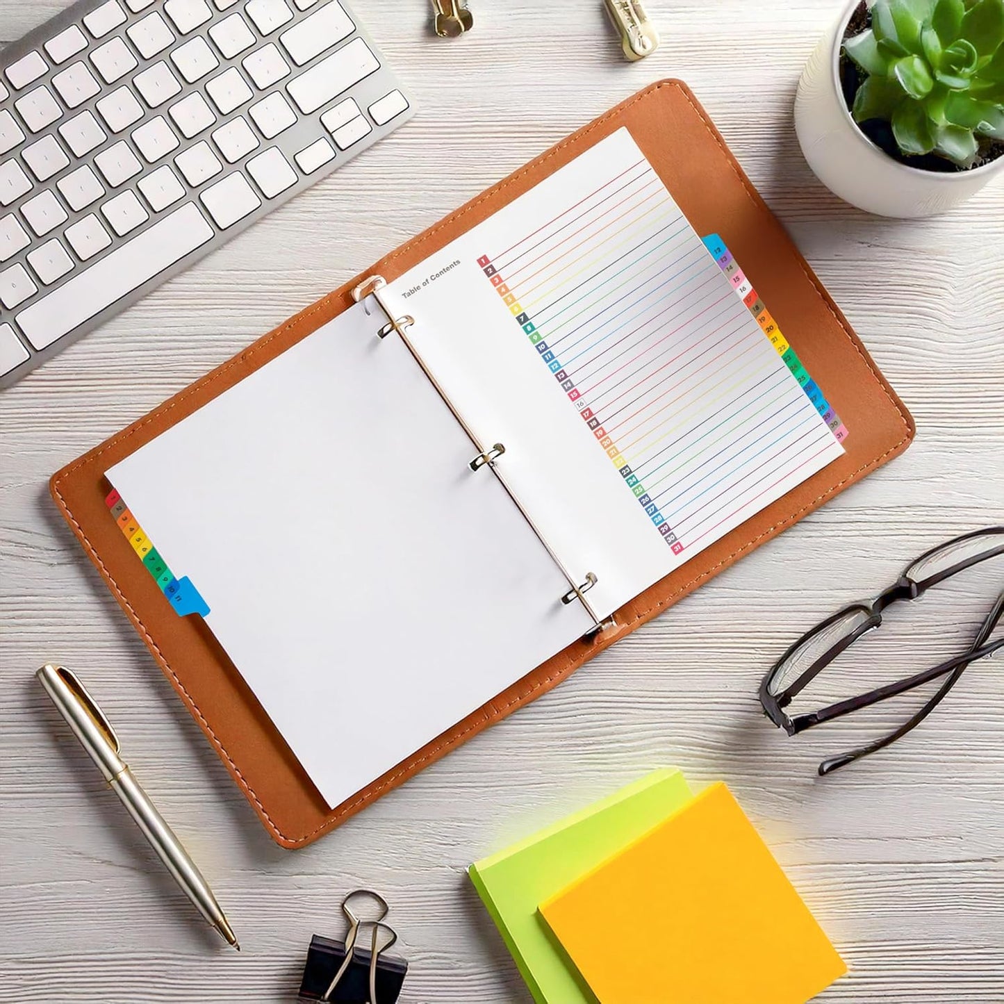 Tab Dividers for 3 Ring Binders – 6 Sets, 1–31 Numbered Index Dividers with Table of Contents – 8.5 x 11 in, 3-Hole Punched – Binder Dividers for School, Office, Filing, Organizing - 6 Pack