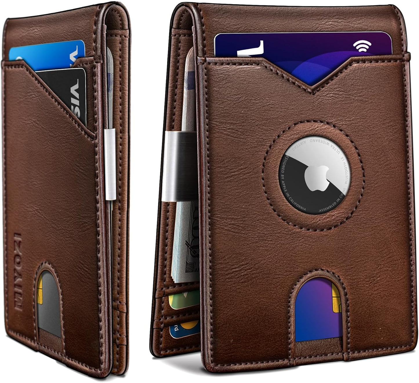 Airtag Wallet for Men,with Money Clip 11 Cards Slim Front Pocket Leather RFID Blocking Wallet with Gift Box