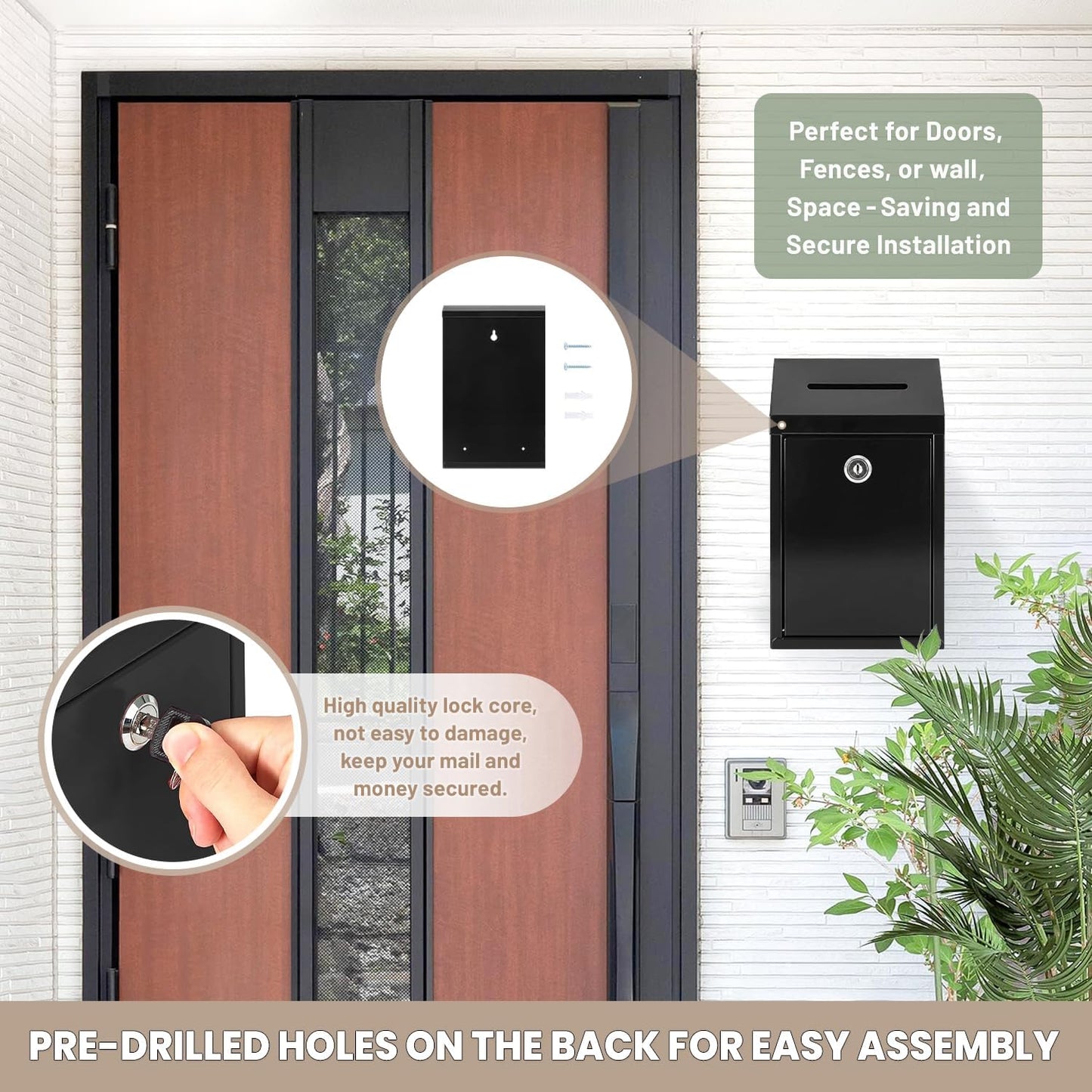 Metal Donation Money Cash Drop Box with Lock and Slot Suggestion Box Wall Mounted Ballot Container Mailbox Delivery for Home Office (Black, 10.24″ x 5.71″ x 2.95″)