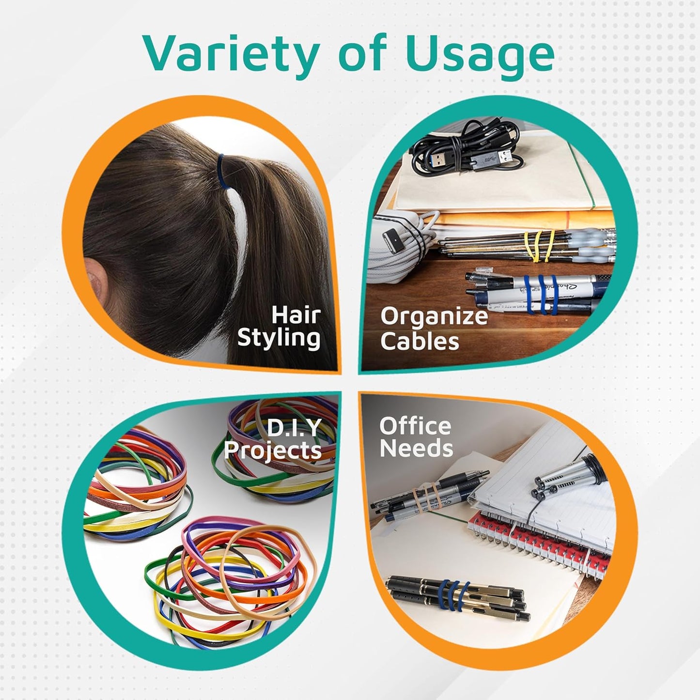 PlasticMill Rubber Bands Assorted Colors - Size 33 (3 1/2" x 1/8") - #33 Colored Rubber Bands Office Supplies - Strong, Elastic Bands for Crafts, Balloon Garland, Cash, File Folders (500-Pack)