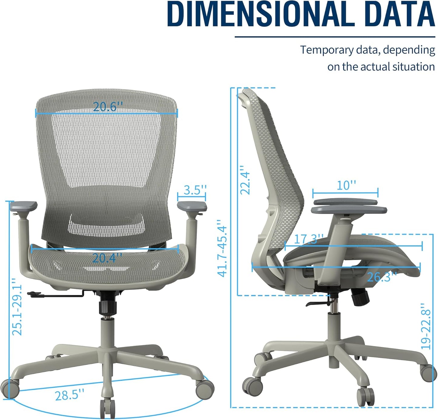 ELABEST T96 Mesh Office Chair,Ergonomic Computer Desk Chair,Sturdy Task Chair- Adjustable Lumbar Support & Armrests,Tilt Function,Comfort Wide Seat,Swivel Home Office Chair
