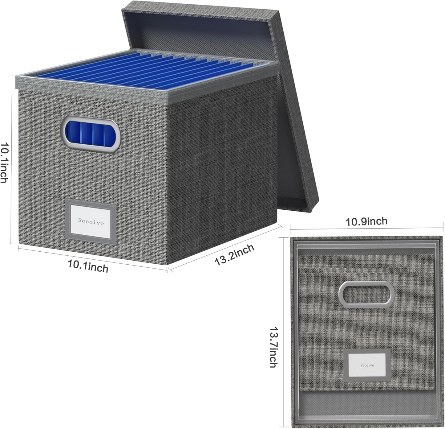 File Organizer Box File Boxes for Hanging Files with Lid Set of 3 Decorative Hanging Folders Letter Size Organizer with One-Piece Plastic Frame Slides (13.2 * 10.1 * 10.1in(3Pack), Grey)