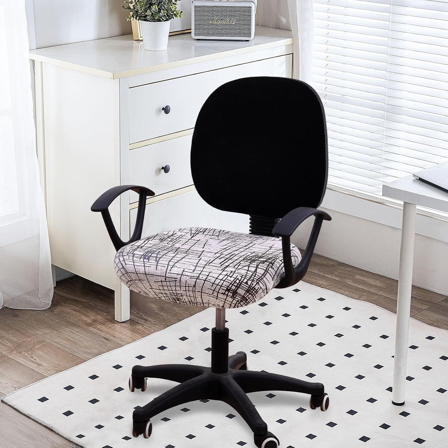 Smiry Printed Office Computer Chair Seat Covers, Stretch Fit Universal Desk Rotating Chair Cover Washable Removable Seat Cushion Protectors - Brown and White