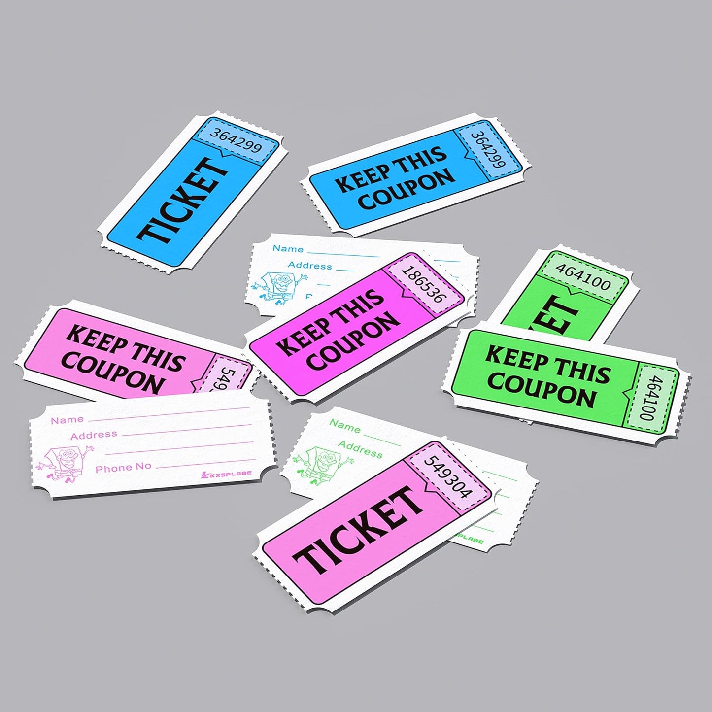 Fluorescence Raffle Tickets Double Roll 8000 Tickets 50/50 Tickets for Events, Entry, Class Reward, Fundraiser & Prizes(Blue, Green, Purple, Red)