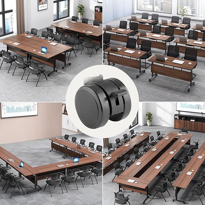 Conference Room Table with Silent Wheels, Mobile Folding Conference Table for 16 Person,Flip Top Office Training Tables with Walnuts Wood Tabletop, for School,Business Meeting Rooms (6 Pack 63in)