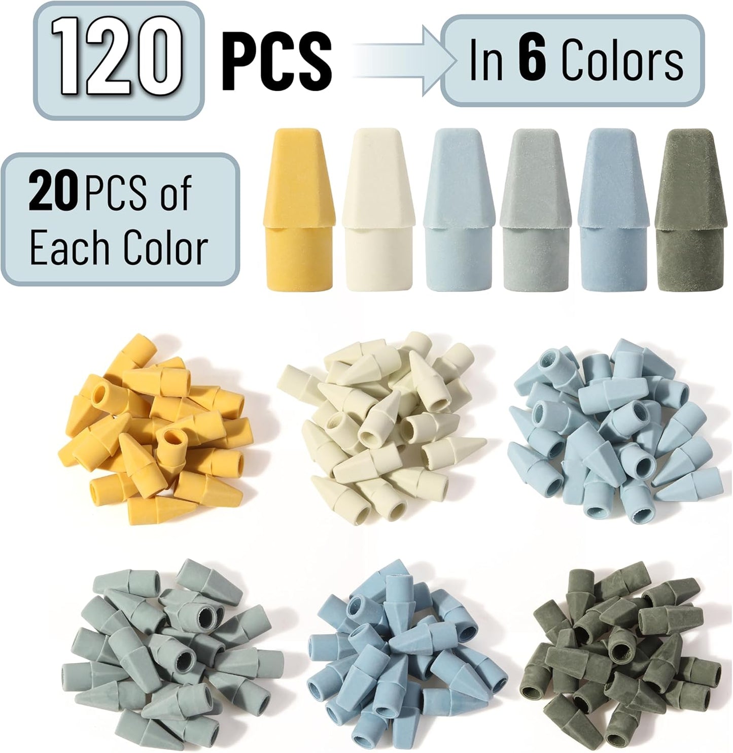 Mr. Pen- Pencil Erasers Toppers, 120 Pack, Colorful, Latex Free, No Smudge, Mr Pen Erasers for Pencils