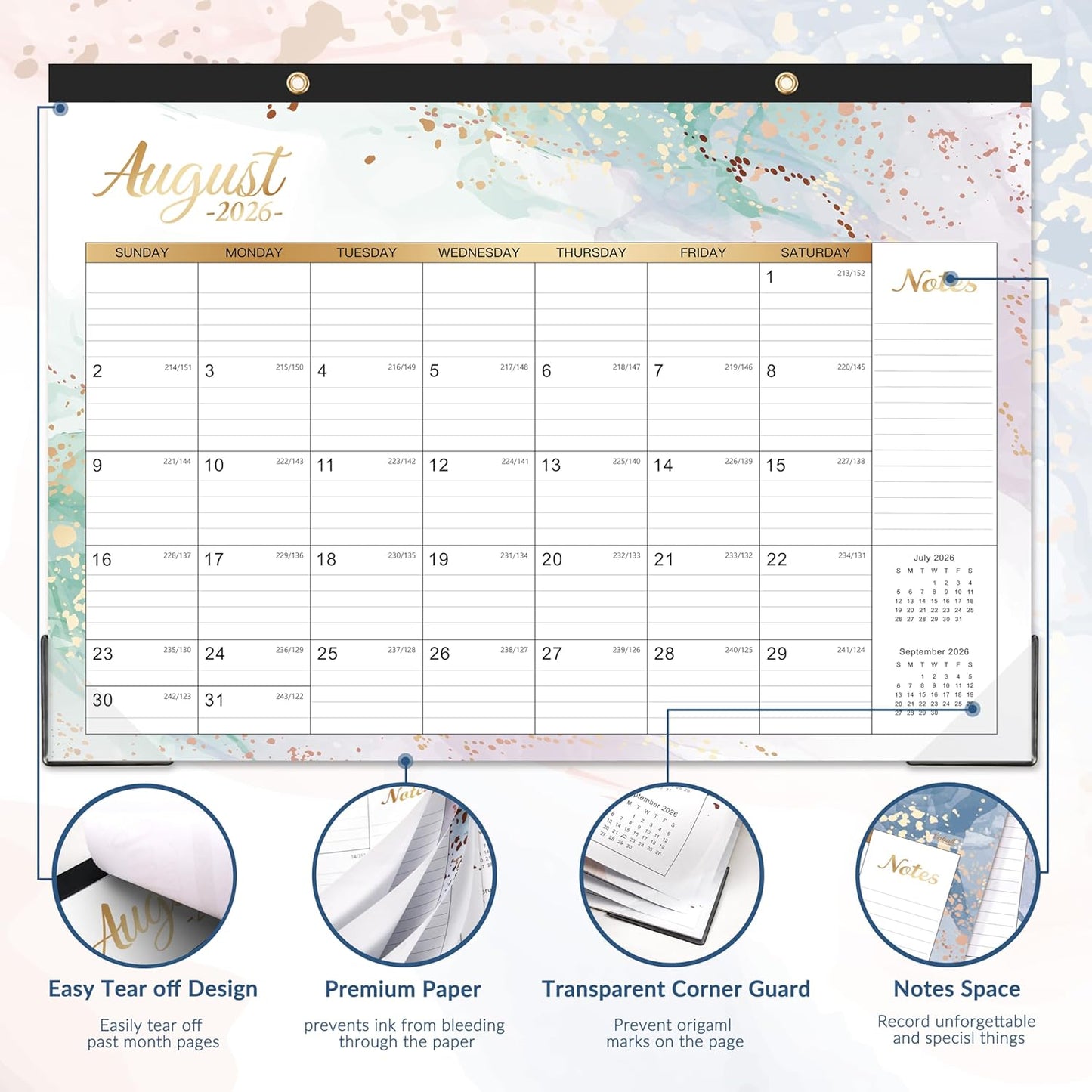 2026 Desk Calendar - 2026 Calendar from January 2026 - December 2026, 17" x 12", Calendar Wall/Desk 12 Month with Protector Corner, Large Blocks