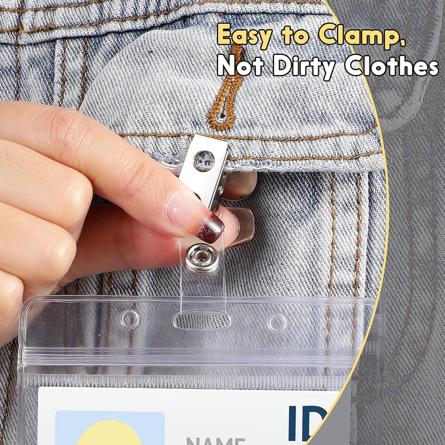 Zonon 150 Sets Name Badge Holders with Clip Clear on Name Tag Waterproof PVC ID Transparent Badge Holder with Resealable Zipper Seal Metal for Teacher Student Worker(Classic Clip)