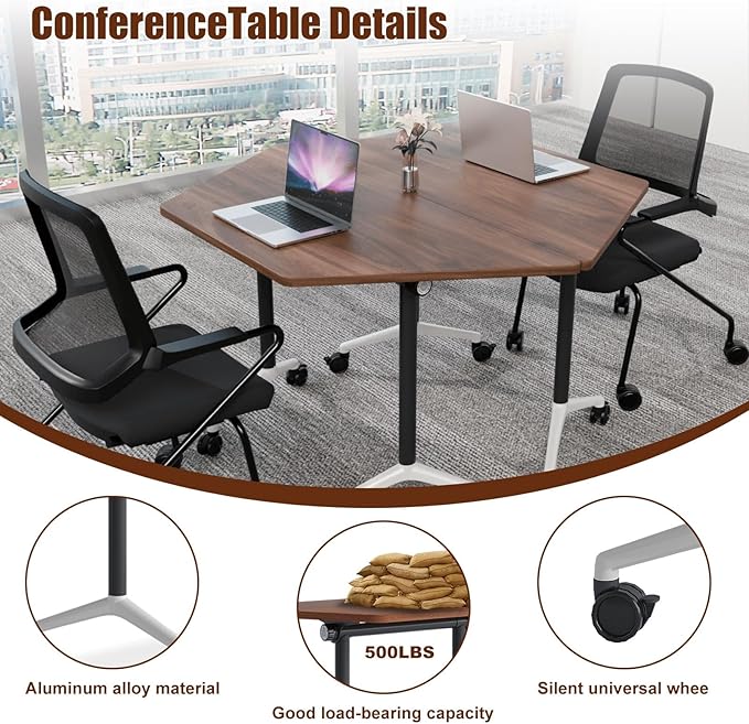 Conference Table, Folding Conference Desk Modern White, Seminar Table with Wheels, 2-10 People for Office, Meeting Break Room (2, 1915TXH, 47IN)