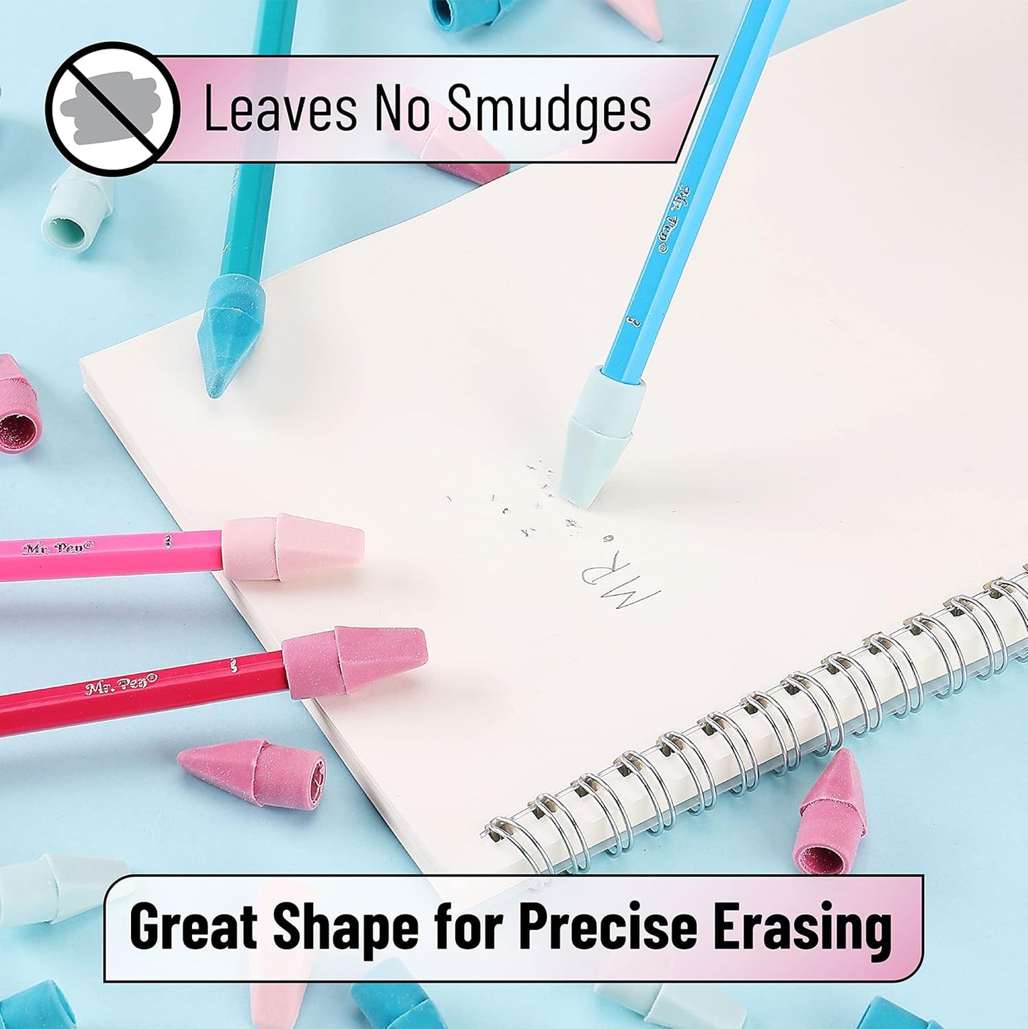 Mr. Pen- Pencil Erasers Toppers, 500 Pack, Colorful, Latex Free, No Smudge, Mr Pen Erasers for Pencils