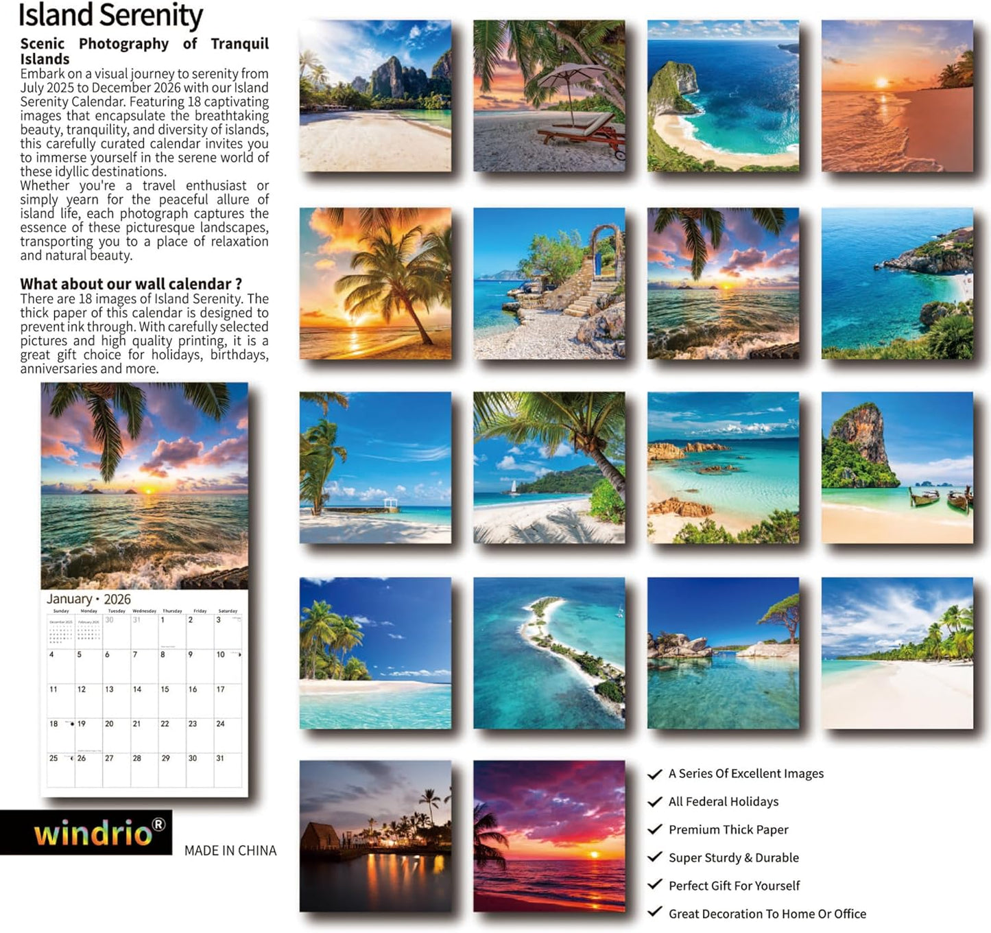 2026 Wall Calendar,Calendar 2026, July 2025 - December 2026, Wall Calendar Island Serenity, 12" x 24" Opened,Full Page Months Thick & Sturdy Paper for Gift Perfect Calendar Organizing & Planning