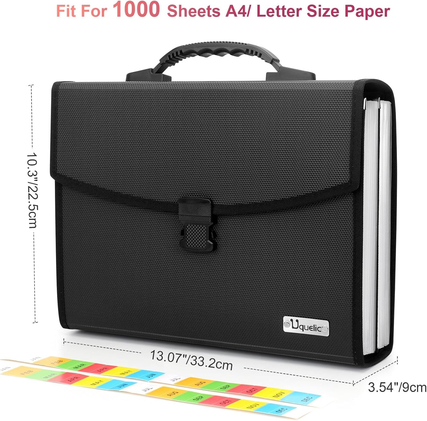 Uquelic 26 Pockets Expanding File Folder Organizer - Upgraded Durable Buckle, Accordion Folder Base with Ergonomic Portable Handle/Large A4 Letter Size Document Organizer, Folders with Pockets