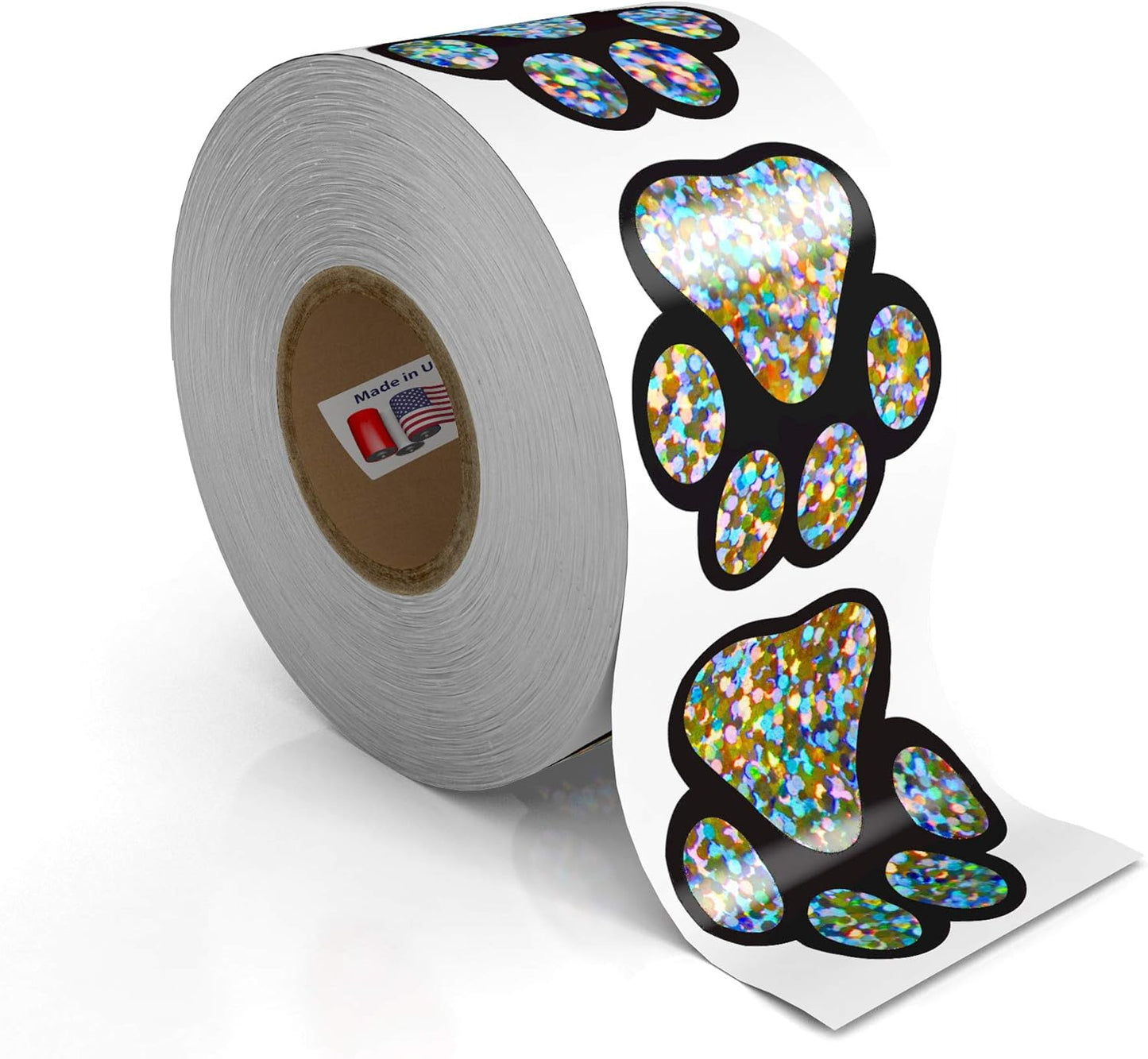 Paw Prints Animal Stickers- 500 1.5" Labels, Dog Paw Prints for Kids, Parties, Vets, Kennels, and Mailing. Made in The USA by Kenco (Glitter Holo Paws)
