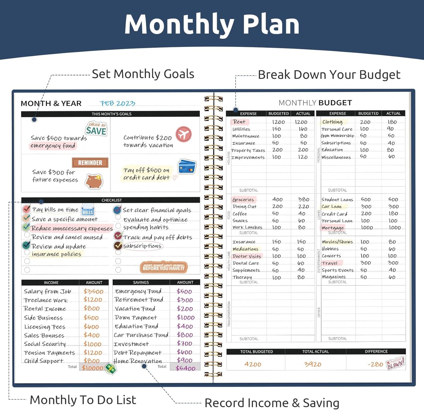 Aesthetic Budget Planner - Monthly Finance Planner with Expense Tracker, Undated Bill Organizer, Budget Notebook to Manage Your Finances, Account Budget Book with Colorful Pattern - Blue Floral