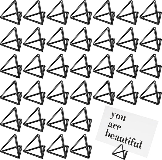 Epakh 100 Pcs Place Card Holder for Table Card Holders for Wedding Triangle Shape Table Number Picture Clips Stand for Centerpiece Anniversary Party(Black)