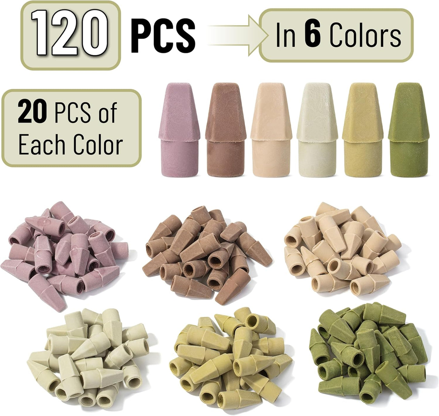 Mr. Pen- Pencil Erasers Toppers, 120 Pack, Colorful, Latex Free, No Smudge, Mr Pen Erasers for Pencils