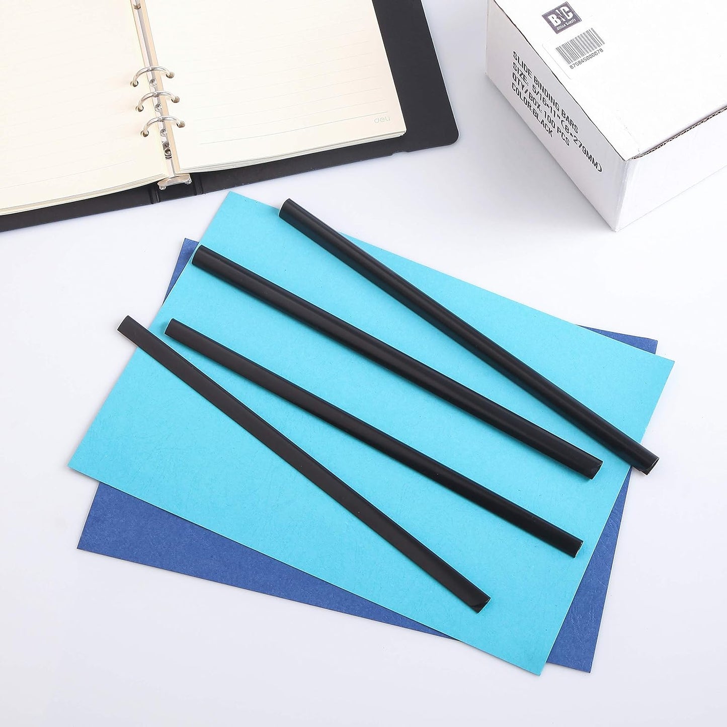 BNC Slide and Grip Binding Bars, 1/8 inches, Black Color, Letter Size Pack of 100, 15 to 20 Sheet Capacity, Round Corner (1/8 Inches, Black)