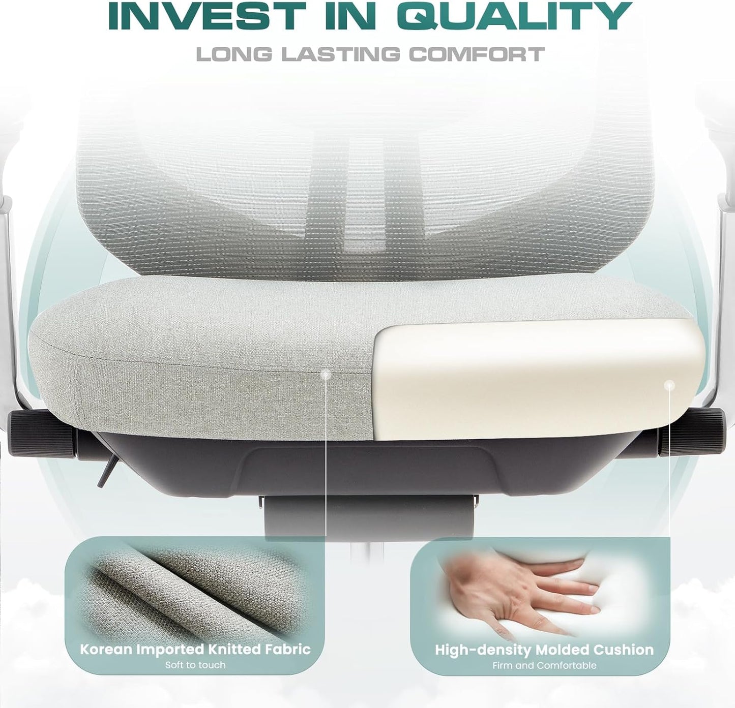 COLAMY Ergonomic Mesh Office Chair, High Back Computer Executive Desk Chair with Adjustable Headrest and 4D Arms, Slide Seat, Tilt Lock-Light Grey