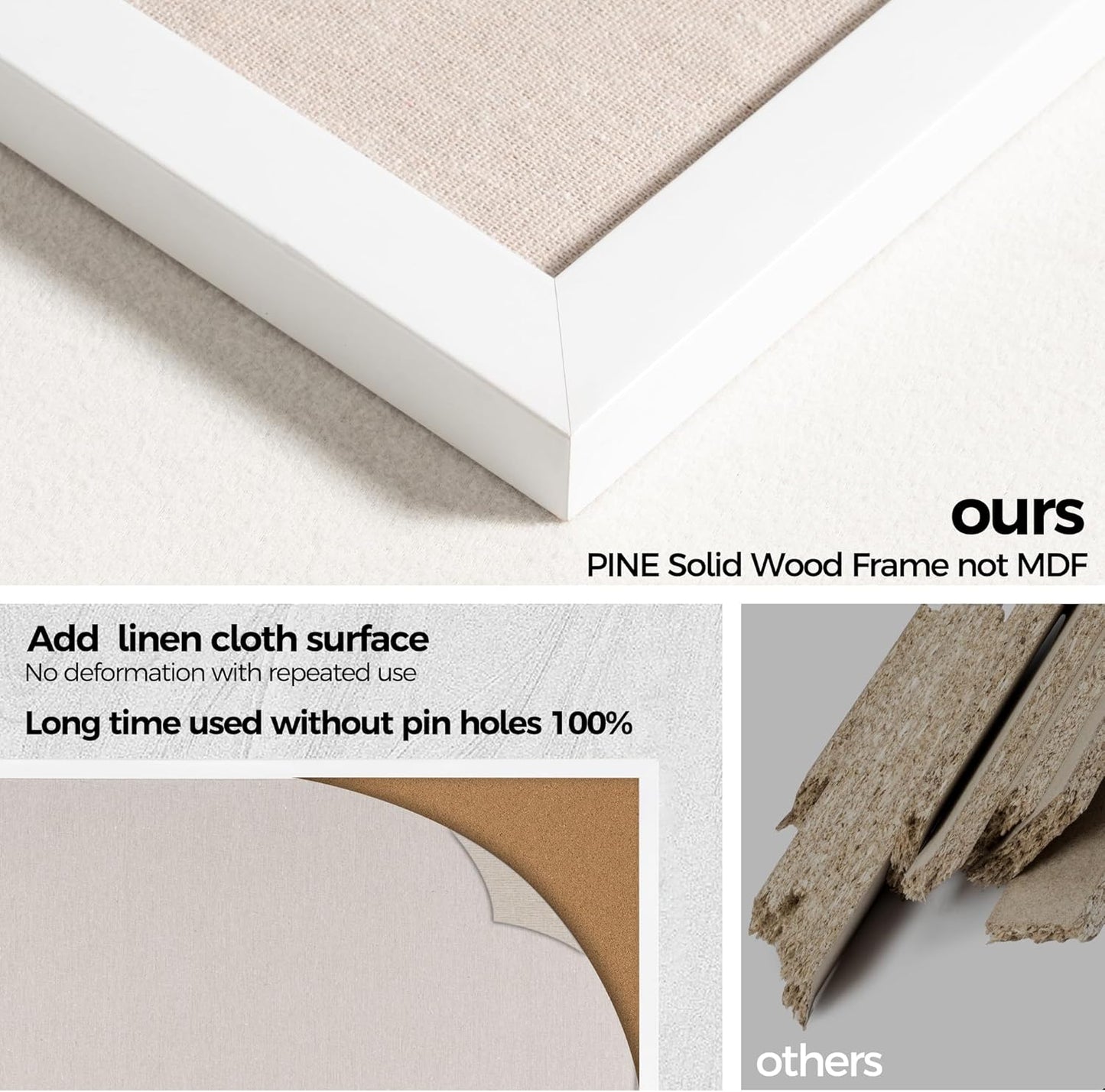 Fun Memories Cork Board Bulletin Board for Office, 20" x 30" Pine Wooden Framed Corkboard, Wall Mounted Notice Pin Board for School Home & Office, White