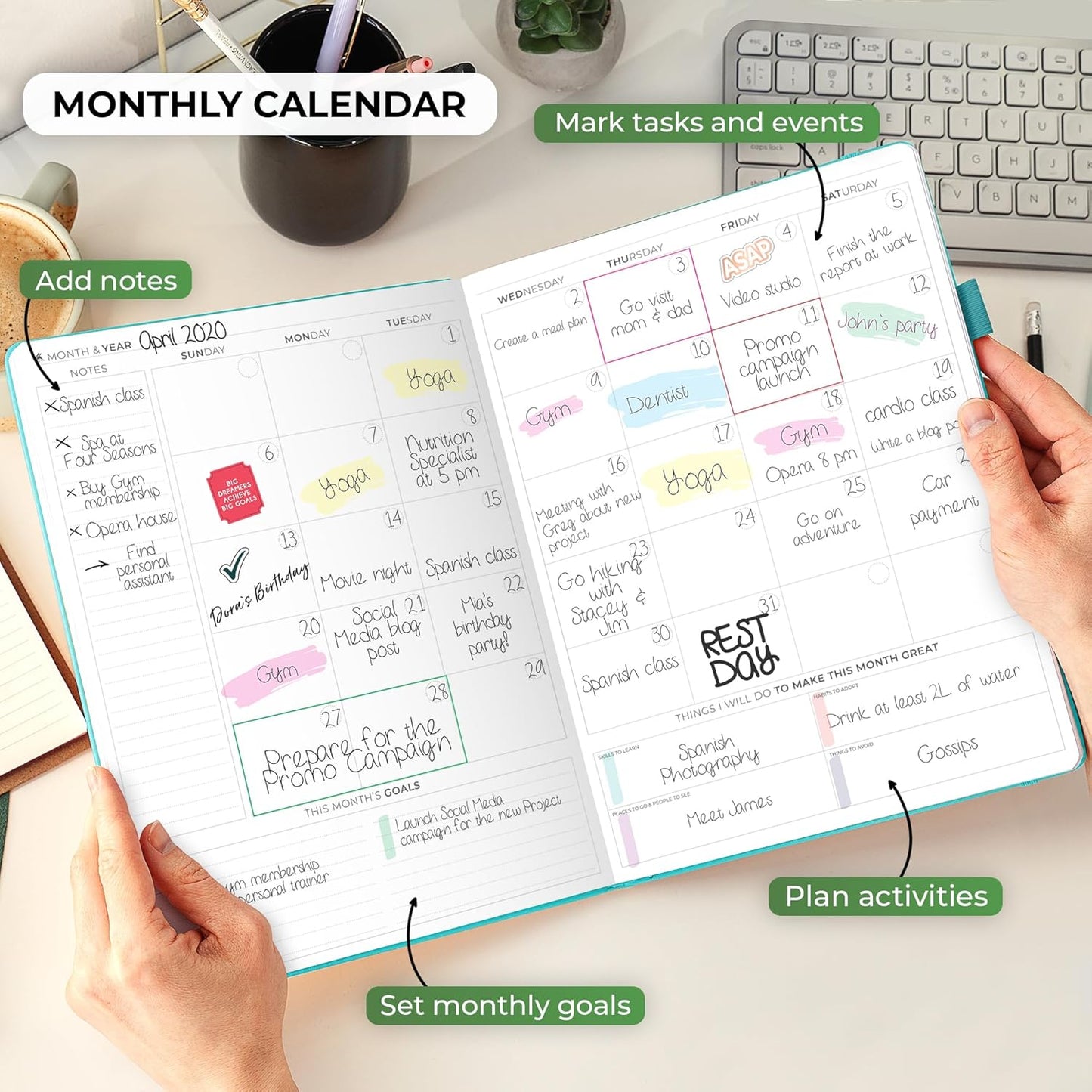 Clever Fox Planner PRO Schedule – Undated Weekly & Monthly Life Planner with Time Slots, Appointment Book & Daily Organizer, A4 (Turquoise)