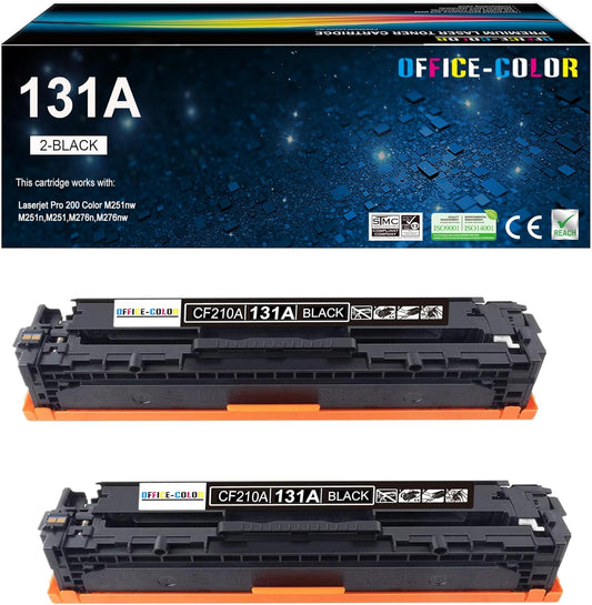 131A Black Toner Cartridge Replacement for HP 131A CF210A Works with HP Laserjet Pro 200 Color M251nw M251n M276n M276nw Printer (2 Pack )
