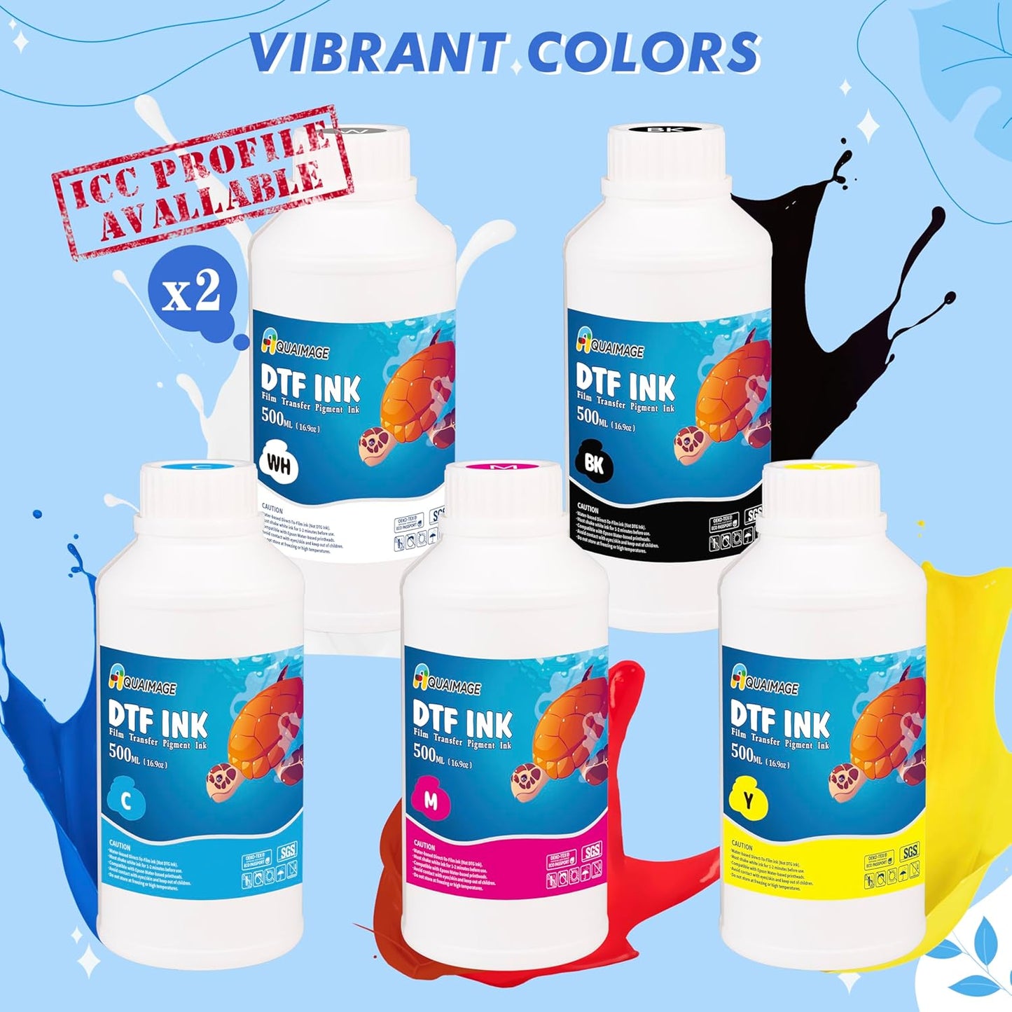 Premium DTF Ink 3000 ml, DTF Transfer Ink for PET Film, Refill Ink for printheads ET-8550, XP-15000, XP600, I3200, L1800, Direct to Film Heat Transfer Printing, 500ml x 6 (2W+BKCMY)