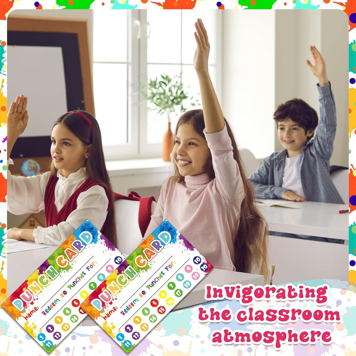 Fumete 400 Pcs Punch Cards for Classroom Reward Cards Behavior Incentive Loyalty Awards for Kids Students Teachers School Business, 8 Styles, 3.5 x 2 in(20 Rainbow Tie Dye Punches Style)