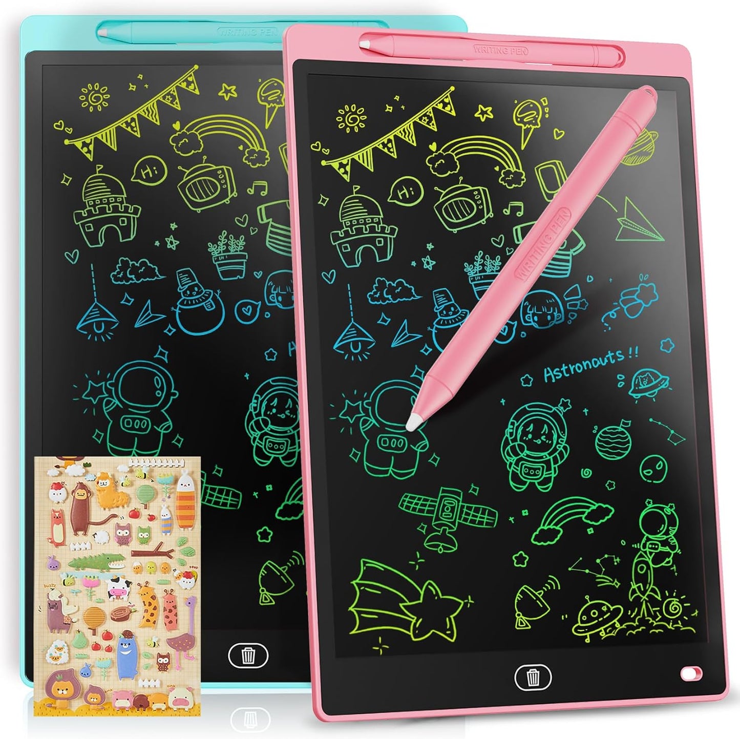 [2 Pack] Genialba LCD Writing Tablet 10-Inch Colorful Doodle Board, Toddler Learning Educational Toys Gifts for 3-8 Years Old Girls and Boys, Electronic Drawing Pad for Kids (Pink&Blue)