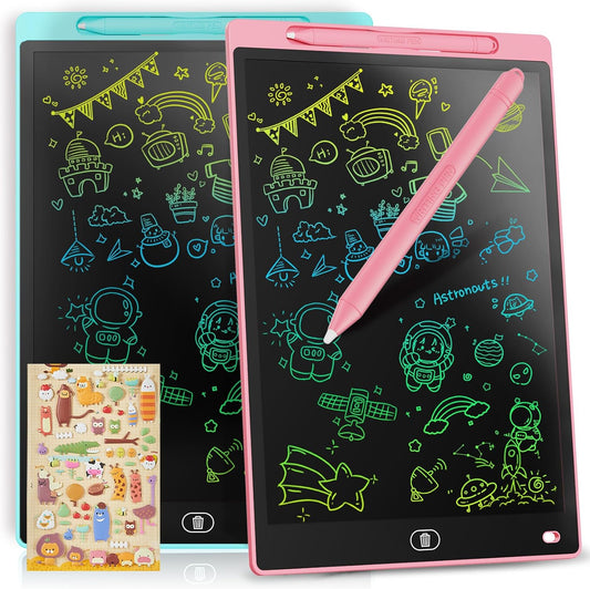 [2 Pack] Genialba LCD Writing Tablet 10-Inch Colorful Doodle Board, Toddler Learning Educational Toys Gifts for 3-8 Years Old Girls and Boys, Electronic Drawing Pad for Kids (Pink&Blue)