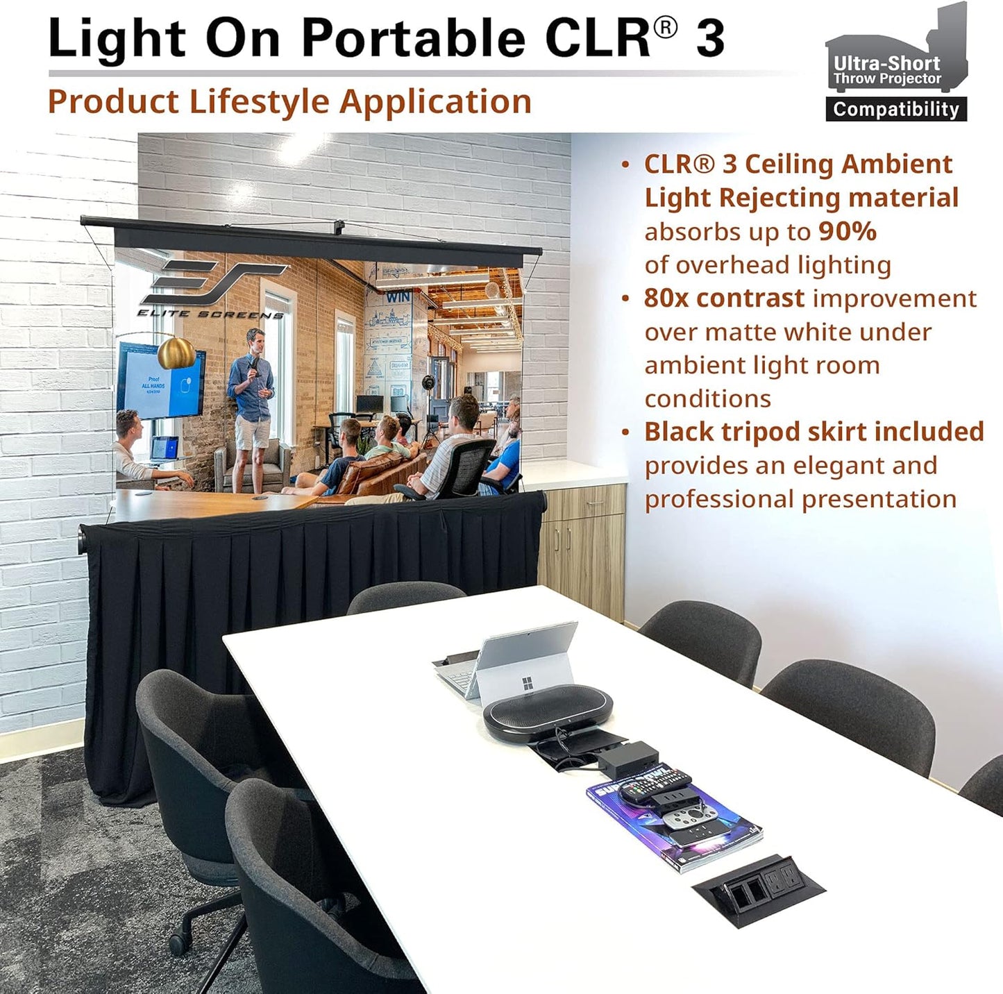 Elite Screens 55-Inch Upgraded ALR Portable Projector Screen with Tripod Stand, Height Adjustable, 4:3 Screen for Ultra Short Throw Projectors, Indoor Home Theater Movie Screen – TT55V-CLR3