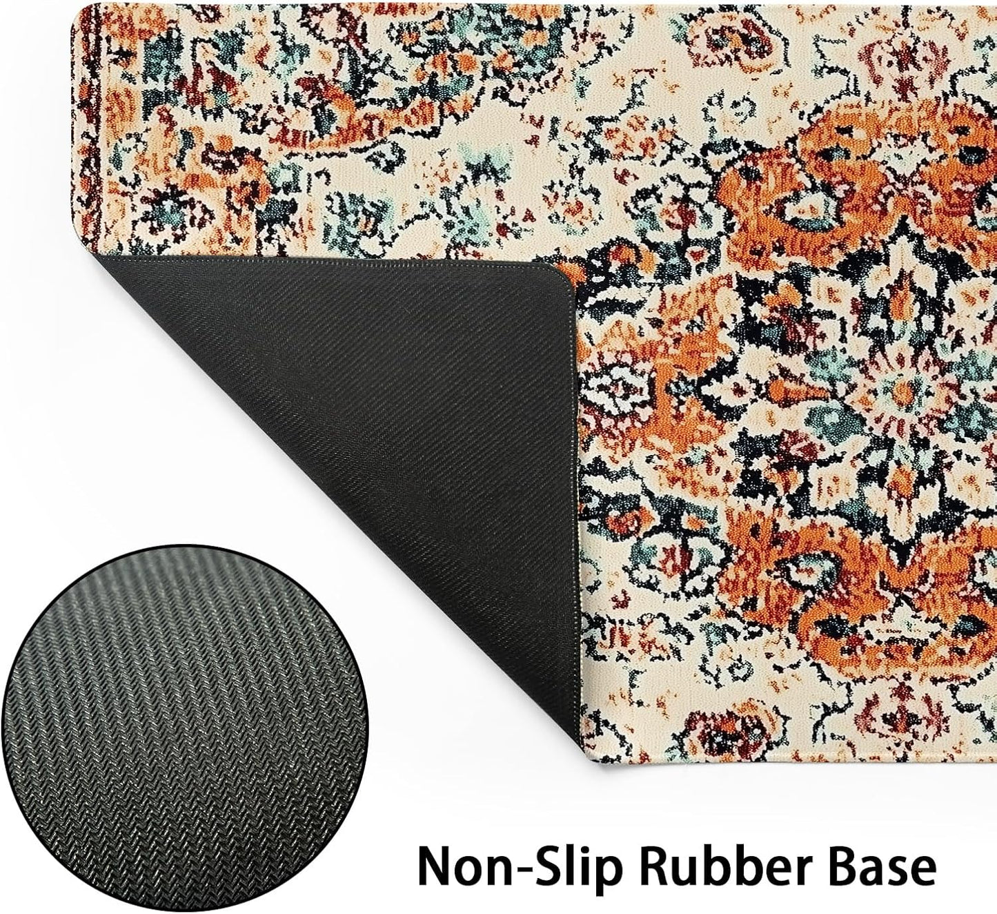 Vintage Rug Gaming Mouse Pad XXL Orange Teal Retro Carpet Aesthetic Extended Large Mat Bohemian Boho Mousepad Desk Pad Non-Slip Rubber Base Stitched Edge Flower Keyboard Pad for Computer,35.4x15.7 in