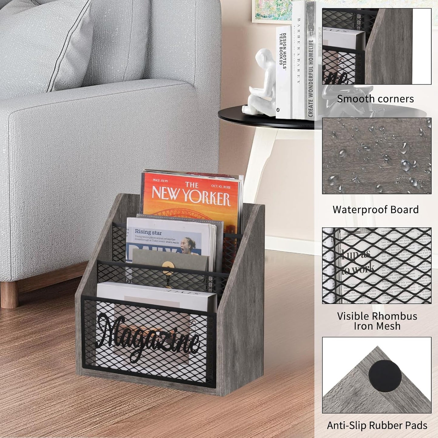 YINMIT Magazine Holder, Stepped 3 Tier Magazine Rack Floor, Magazine Storage Basket, Folder Organizer Bin for Magazines,Books,Newspapers,Tablets