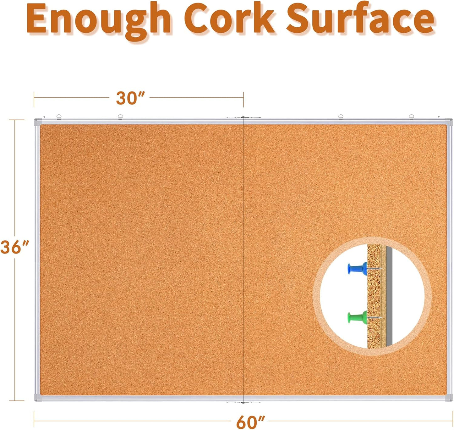 maxtek Large Cork Board 60 x 36 in, Bulletin Board for Walls, 5'x 3' Extra Aluminum Framed Corkboard, Foldable Wall Mounted Back to School Pin Memo Notice Cork Board for Office, Home Wall Display