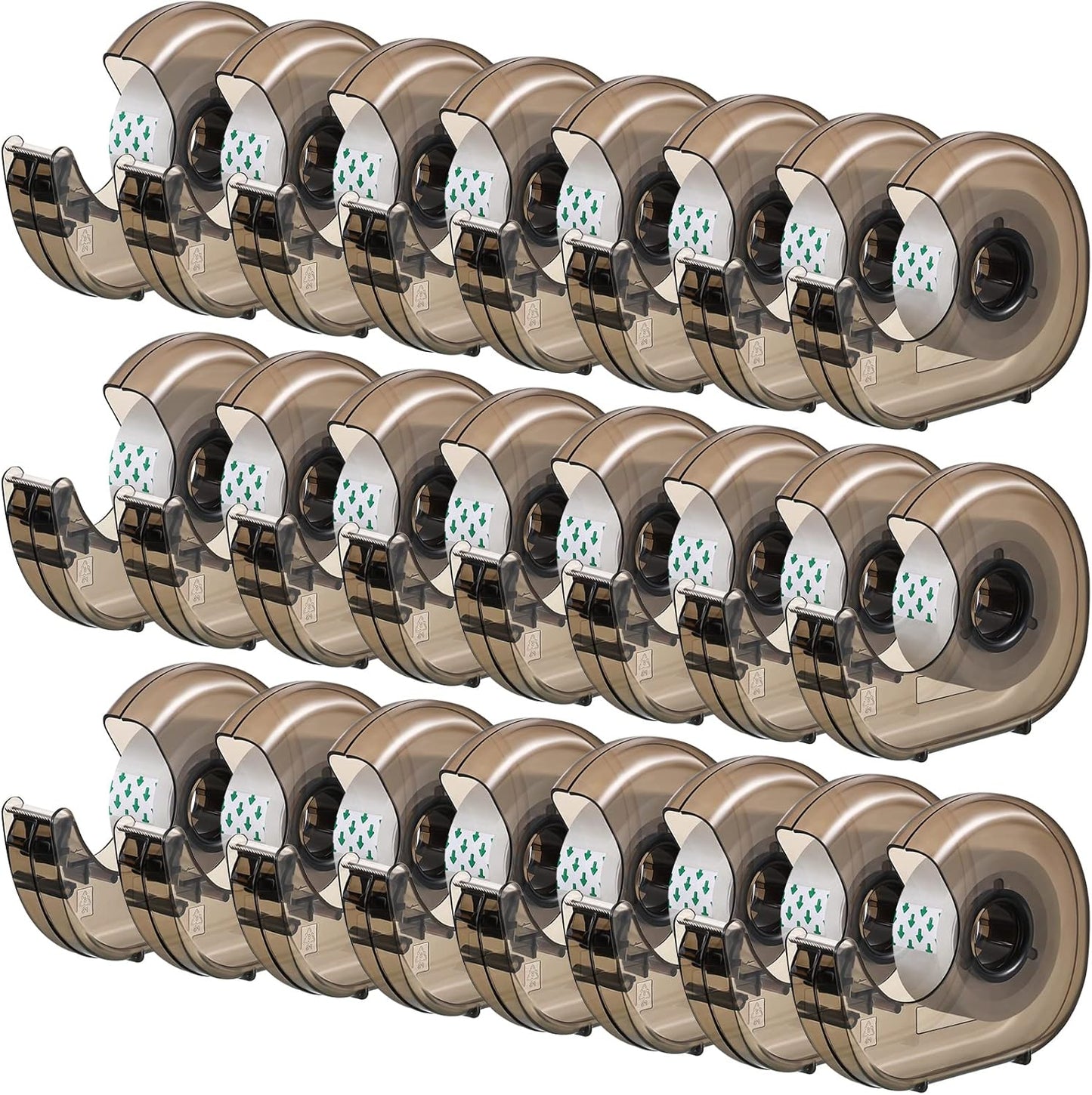 Sabary 50 Pcs Handheld Tape Dispenser Desktop Adhesive Cutter Transparent Plastic Refillable Dispenser Lightweight and Portable Manual Use Adhesive Holder for Home Packing, No Tape Included