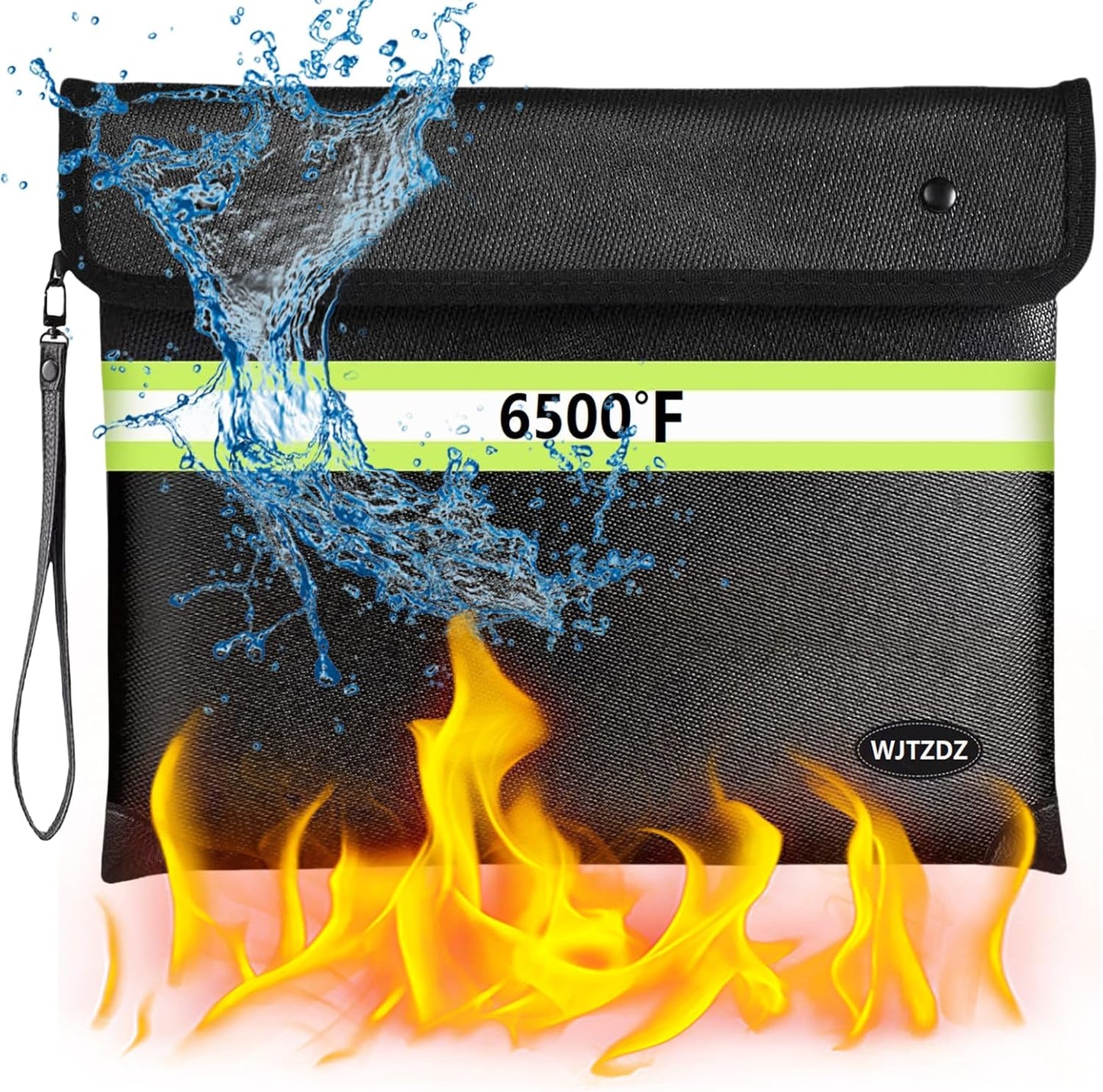 6500°F Fireproof Document Bag, Upgraded Fireproof/Waterproof Money Bag with Zipper/Reflective Strip,Storage Pouch for A4 Letter Size Document,Cash,Cell Phone,Passport